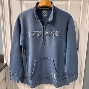 Life is Good 94 Raised Letters Oversized Lined 1/2 Zip Sweater Size Large
